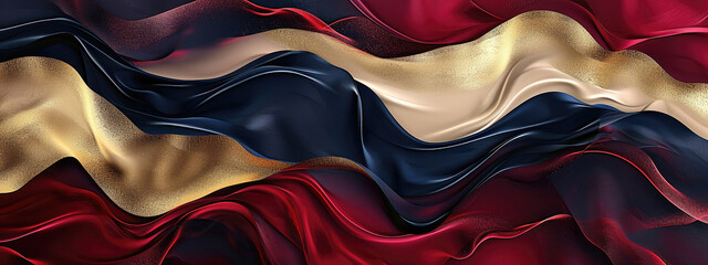 Wall Mural - Elegant abstract wave background with a palette of navy blue, maroon and gold