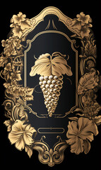 Classic vintage frame for grape wine brandy labels. Grape wine in a can marked with a label.