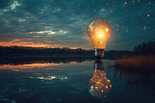 A Lightbulb Above A Lake With Reflection
