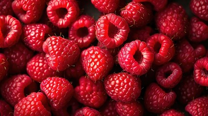Poster - Background of fresh sweet red raspberries arranged together representing concept of healthy diet