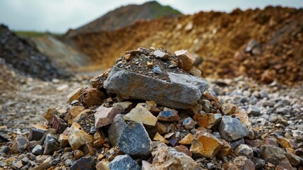 small pile of minerals extracted in a rare earth mine