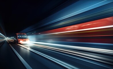 Poster - Long exposure shot of a busy street at night creating dynamic effect of the vehicle lights.