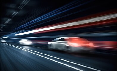 Poster - Long exposure shot of a busy street at night creating dynamic effect of the vehicle lights.