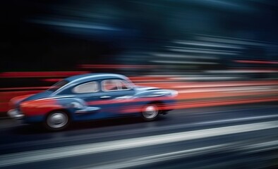 Poster - Long exposure shot of a busy street at night creating dynamic effect of the vehicle lights.