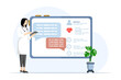 Doctor looking at patient's medical history on tablet. Flat Character Concept. Concept for web design. the patient consults a doctor. flat vector illustration on white background.