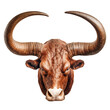 Bull head isolated on a transparent or white background. Head overlay for insertion. Design elements to insert into a design or project.