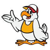 Fototapeta Pokój dzieciecy - Cartoon illustration of A Big Chicken wearing cap and restaurant uniform with serving gestures. Best for sticker, logo, and mascot with fried chicken culinary business themes for children