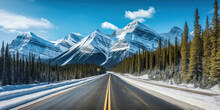 Breathtaking Road Journey Through Snow-capped Mountains, Pine Forests, And Scenic Landscapes.
