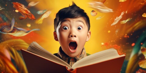 Sticker - Surprised child holding an open book