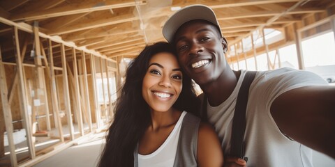 Wall Mural - Couple taking selfie in new house