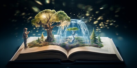Canvas Print - open book and fairy tale world