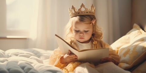 Sticker - Cute little baby girl is reading a book