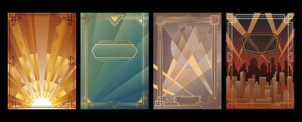 Canvas Print - Art Deco Posters Background Set, 1920s - 1930s Illustrations Templates, Retro Colors and Shapes, Art Deco Style Frames 