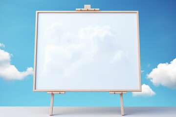  Blank whiteboard on blue sky background with clouds 3D rendering