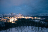 Fototapeta Na ścianę - winter panorama of the city of Svolvær in norway at blue hour