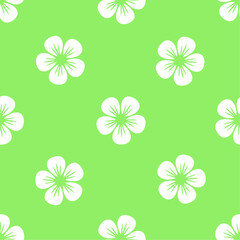 Wall Mural - White stylized flowers on geen background. Vector seamless pattern. Best for textile, wallpapers, home decoration, wrapping paper, package and your design.