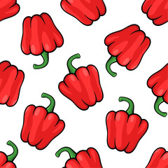 Wall Mural - Paprika vector seamless pattern. Red peppers on white background. Best for textile, wallpapers, kitchen decoration, wrapping paper, package and your design.