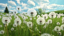 A 3D-rendered Image Captures A Joyful Field Of Dandelions, Their White Tufts Ready To Take Flight In The Breeze