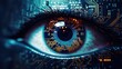 Futuristic digital eye. Cybersecurity concept. Close up of human eye with digital circuit concept. bionic eye and futuristic vision.