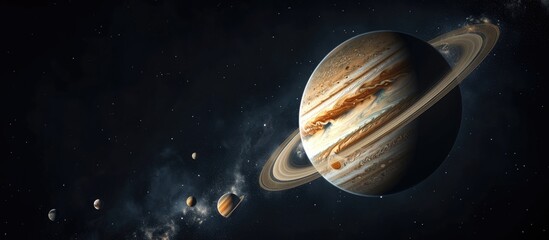 Wall Mural - Jupiter seen in view, with Saturn and its moons