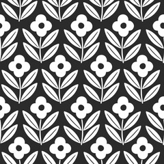 Hand drawn decorative doodle flowers seamless pattern, silhouette scandinavian simple flower texture