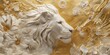 Elegant White and Gold Lion Illustration - Realistic Savannah King Wallpaper Design with Sculptural Aesthetic