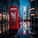 Fototapeta Londyn - Classic red phone booth in a modern city