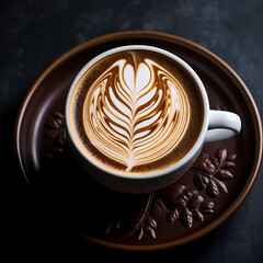 Poster - A close-up of a coffee cup with latte art.