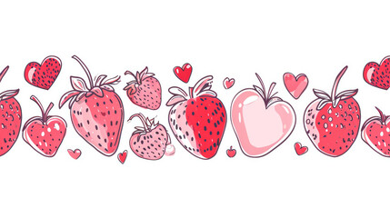 graphic banner of strawberries, line art doodle illustration