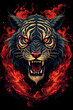 Fire tiger on the black background. Generative AI