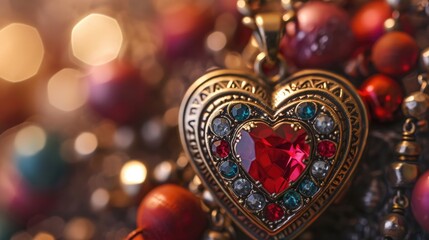 Wall Mural - Heart-shaped locket, a piece of jewelry that symbolizes love and affection, ideal as a Valentine's Day gift