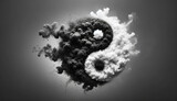 Yin yang symbol made of smoke on white background