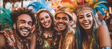 Young Women In Costume Enjoying The Brazilians Carnival Party