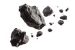 Asteroids swarm of boulders or stone meteorite isolated on transparent png background, flying rock in the space.