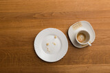 Fototapeta Mapy - Empty plate and coffee cup after breakfast