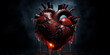 A drawing of a human heart on the dark background, Heart attack and cardiac problems passion and romance with human heart, 
Human heart illustration design in 3d digital art design, generative AI
