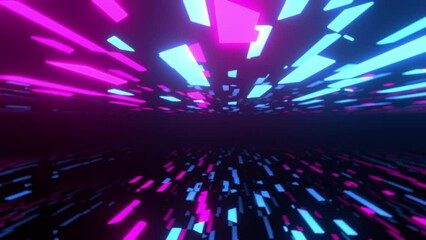 Poster - flying and rotating through purple and blue line tunnel. big data loop able animation backdrop
