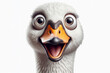 full body Funny Portrait of surprised swan with bulging big eyes on solid white background. ai generative