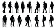 Silhouettes of climbers. Hiker Silhouettes are isolated on a white background. Hiker silhouette set. People with backpacks.