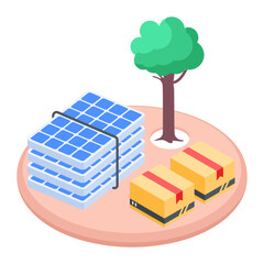 Poster - Solar pump system, modem isometric icon 