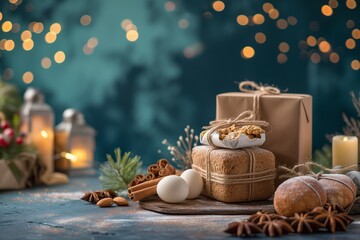 Wall Mural - A studio background for product package mockup and food with blank label, Easter festival, Christmas, Light Effect background 