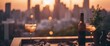Rooftop party blur city background of blurry sunrise or happy golden hour sunset evening with heatwa