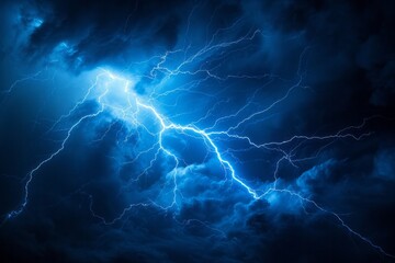 Lightning rays electrical energy charge thunder in dark night sky