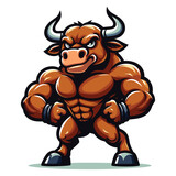 Fototapeta Dinusie - Strong athletic body muscle bull mascot design vector illustration, logo template isolated on white background