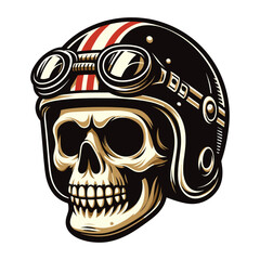 Retro vintage biker racer skull in helmet design vector template illustration. t-shirt design, logo mascot emblem isolated on white background