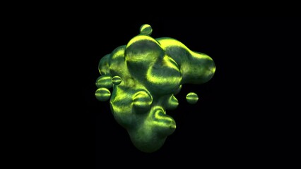 Wall Mural - 3D animation of Abstract smooth liquid shape. 4k seamless loop 3D animation. Smooth animation of bubbles, metaball with inner glow. isolated on black background.