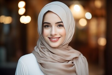 Happy arab woman in hijab 