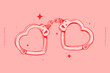 Handcuffs in the shape of a heart on a pink background. Romantic symbol of strong love. Valentine's Day. Vector illustration in linear style.