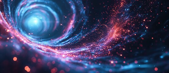 vibrant sci-fi dimension with portals and astral field illuminated in electric light in space. dynam