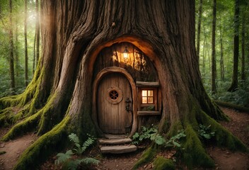 a small, delightful house nestled inside a tree trunk